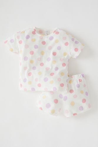Kız Bebek Puantiyeli Kısa Kollu Pamuklu Pijama Takımı
