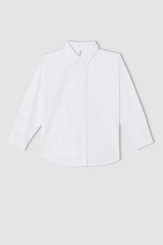 Kız Çocuk Oversize Fit Basic Uzun Kollu Gömlek