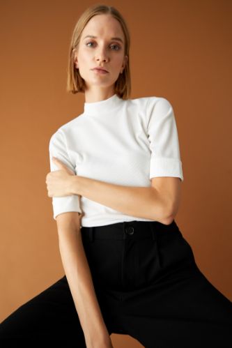Dik Yaka Slim Fit Kısa Kollu Tişört