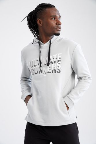 Standart Fit Kapüşonlu Slogan Baskılı Pamuklu Sweatshirt