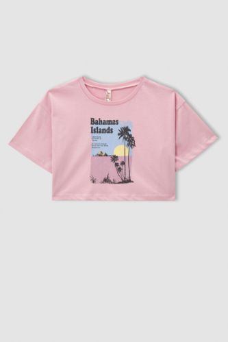 Kız Çocuk Relax Fit Crop Kısa Kollu Tişört