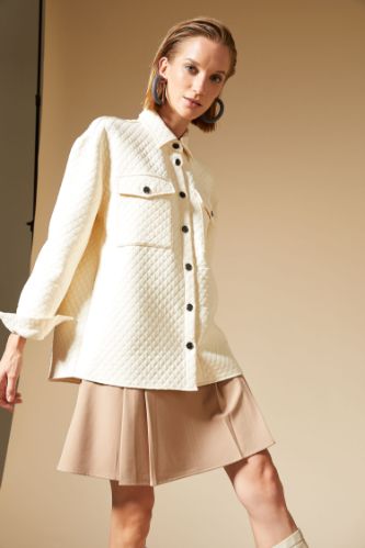 Kapitone Detaylı Kapaklı Cepli Oversize Fit Gömlek Ceket