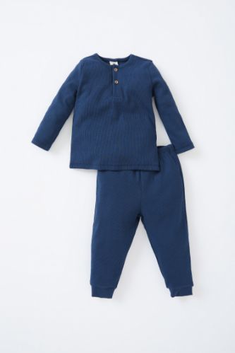 Erkek Bebek Bisiklet Yaka Uzun Kollu Pamuklu Pijama Takım