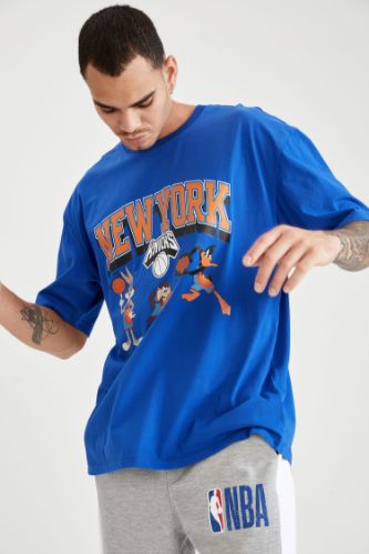 Space Jam Lisanslı Oversize Fit Bisiklet Yaka Baskılı Kısa Kollu Tişört