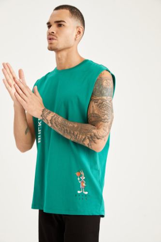 Space Jam ve NBA Milwaukee Bucks Lisanslı Oversize Fit Kolsuz Tişört