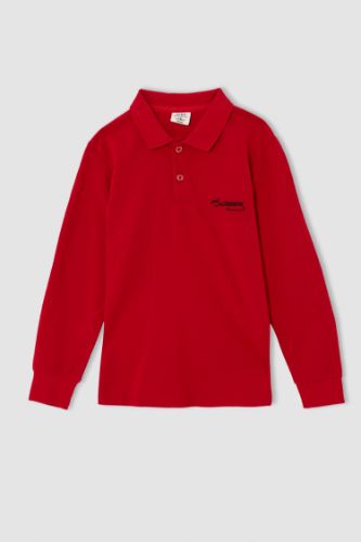 Erkek Çocuk Slim Fit Polo Yaka 29 Ekim Atatürk Baskılı Uzun Kollu Tişört