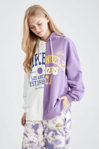 NBA Los Angeles Lakers Lisanslı Oversize Fit Kapüşonlu Uzun Kollu Sweatshirt