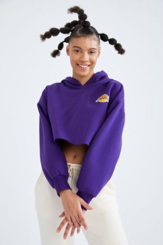 NBA Los Angeles Lakers Kapüşonlu Relax Fit Crop Sweatshirt
