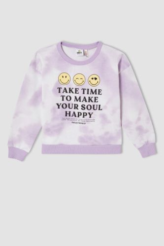 Kız Çocuk SmileyWorld Lisanslı Regular Fit Bisiklet Yaka Sweatshirt