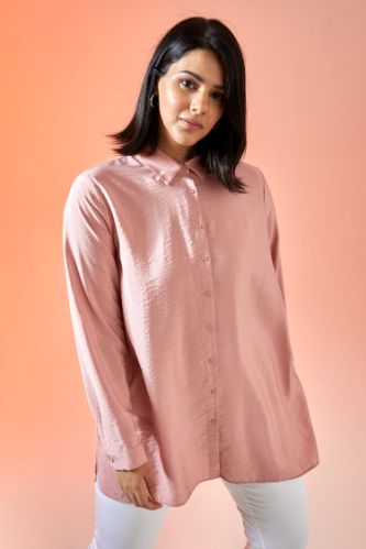 Basic Relax Fit Dokuma Büyük Beden Gömlek Tunik