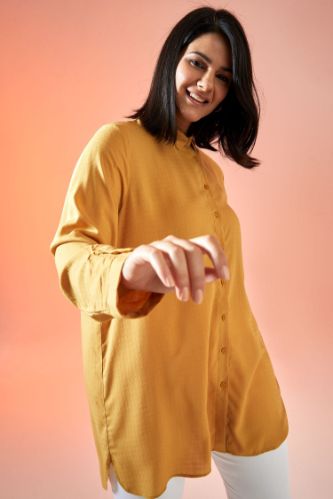 Basic Relax Fit Dokuma Büyük Beden Gömlek Tunik