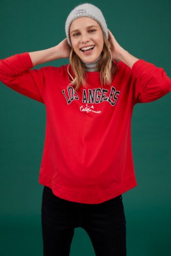 Regular Fit Bisiklet Yaka Baskılı Hamile Sweatshirt
