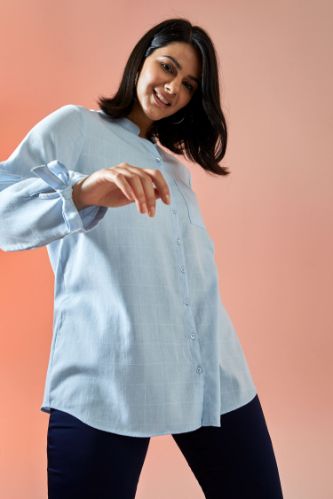 Kol Ucu Bağlamalı Relax Fit Büyük Beden Gömlek Tunik