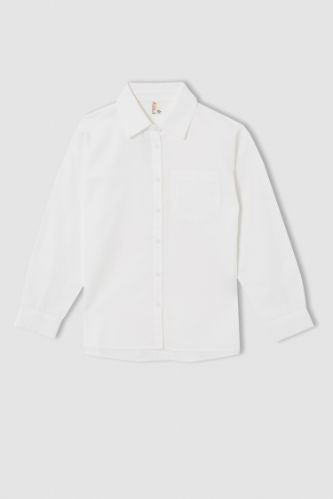 Kız Çocuk Relax Fit Basic Uzun Kollu Poplin Gömlek