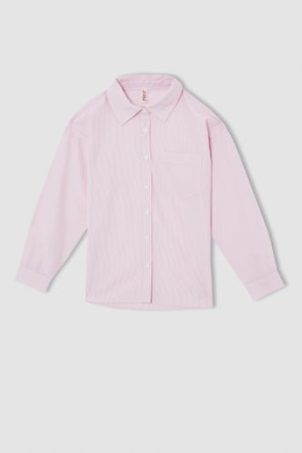 Kız Çocuk Relax Fit Basic Uzun Kollu Poplin Gömlek