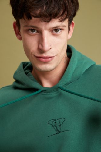 Regular Fit Kapüşonlu Fil Desenli Uzun Kollu Sweatshirt