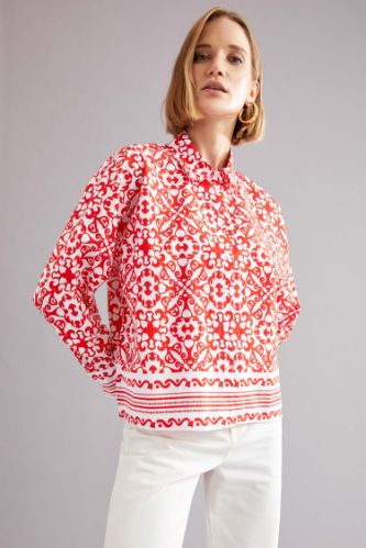 Desenli Oversize Fit Poplin Gömlek
