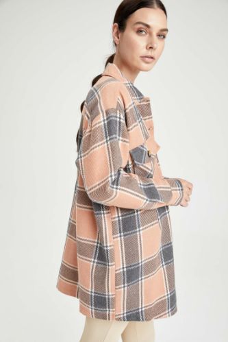 Retro Ekoseli Kapaklı Cepli Oversize Fit Tüvit Oduncu Gömlek Ceket