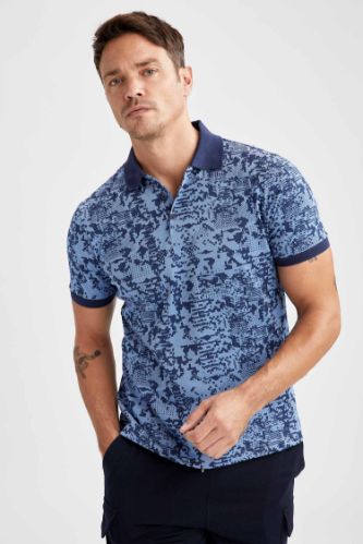 Slim Fit Polo Yaka Desenli Kısa Kollu Tişört
