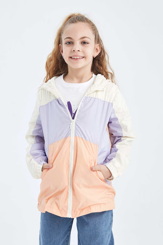 Girl Relax Fit Colour Block Hooded Raincoat