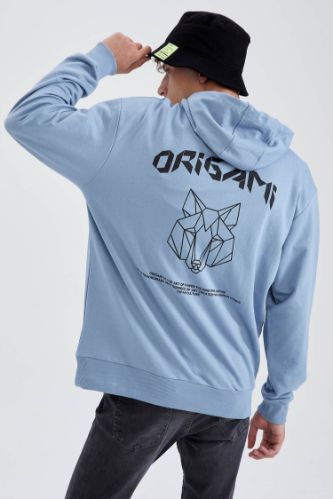 Oversize Fit Kapüşonlu Sırt Baskılı Pamuklu Sweatshirt