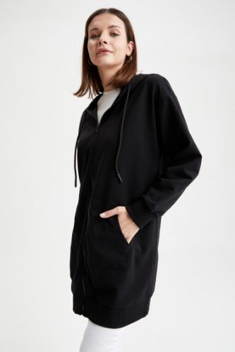 Regular Fit Kapüşonlu Kanguru Cepli Sweat Hırka