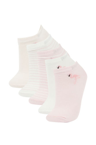 Kız Çocuk Flamingo Desenli 5'li Pamuklu Patik Çorap