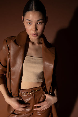Relax Fit Faux Leather Faux Leather Jacket