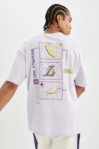 DeFactoFit NBA Los Angeles Lakers Oversize Fit Bisiklet Yaka Kısa Kollu Tişört