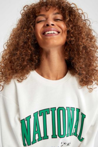 Kolej Baskılı Bisiklet Yaka Relax Fit Sweatshirt