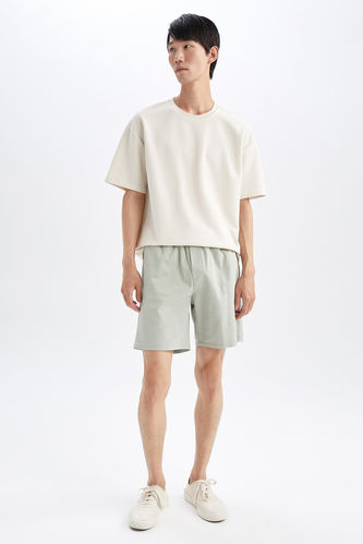 Regular Fit Elastic Waist Cotton Bermuda Shorts