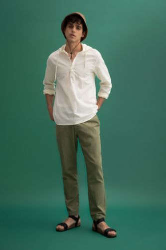 Slim Fit Keten Görünümlü Chino Jogger Pantolon