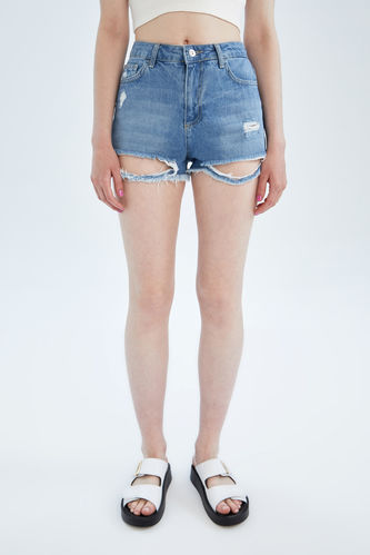 High Waisted Distressed Jean Short