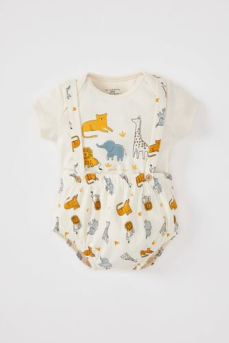 Baby Boy Animal Patterned Newborn Organic Cotton Short Sleeved T-Shirt Strap Shorts Set