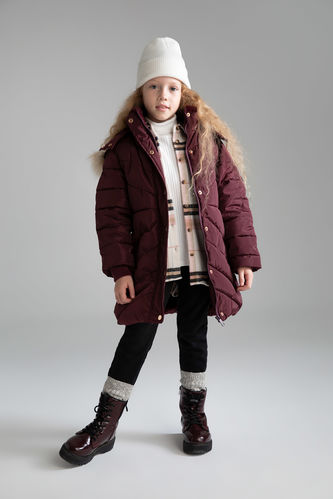 Girl Hooded Faux Fur Lined Long Puffer Jacket