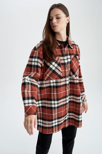 Relax Fit Checked Flannel Long Sleeve Tunic