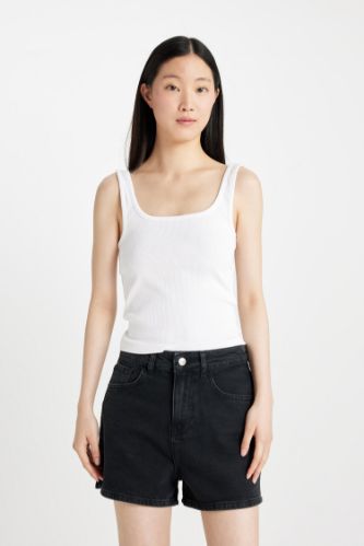 Slim Fit Square Collar Corded Camisole Singlet