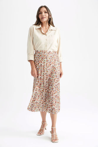 Traditional A Cut Flower Crepe Maxi Skirt