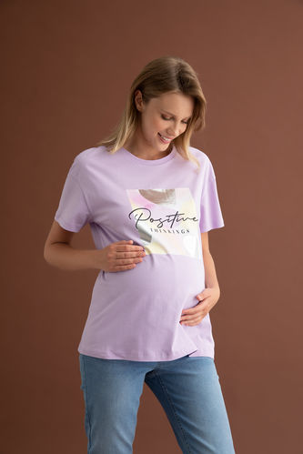 Regular Fit Printed Short Sleeve Maternity Cotton T-Shirt