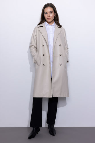 Water Repellent Faux Leather Trench Coat