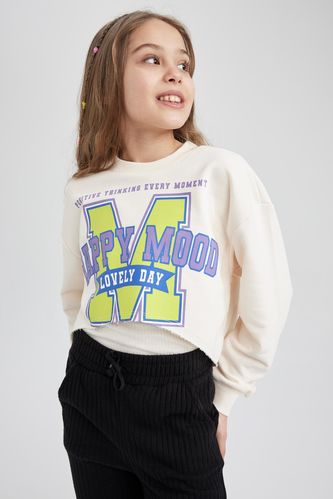 Kız Çocuk Crop Baskılı Sweatshirt Eşofman Altı 2'li Takım
