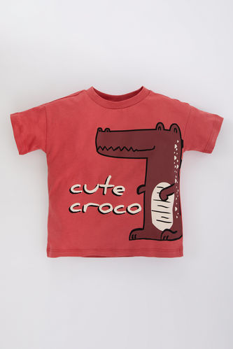 Erkek Bebek Timsah Baskılı Kısa Kollu Tişört