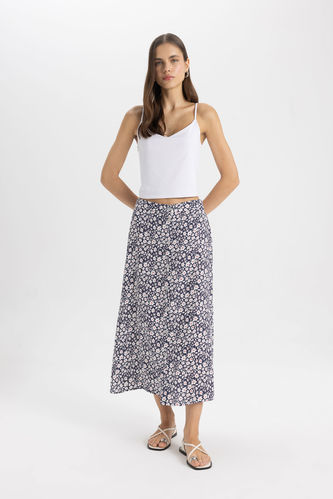A Cut Printed Normal Waist Midi Skirt