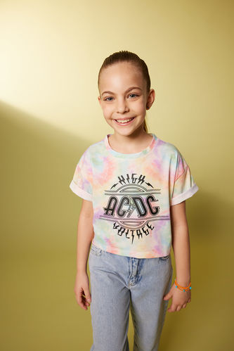 Kız Çocuk AC/DC Crop Kısa Kollu Tişört