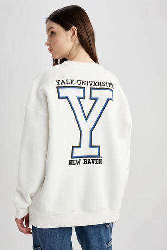 Yale University Sırt Baskılı Oversize Fit Bisiklet Yaka Sweatshirt