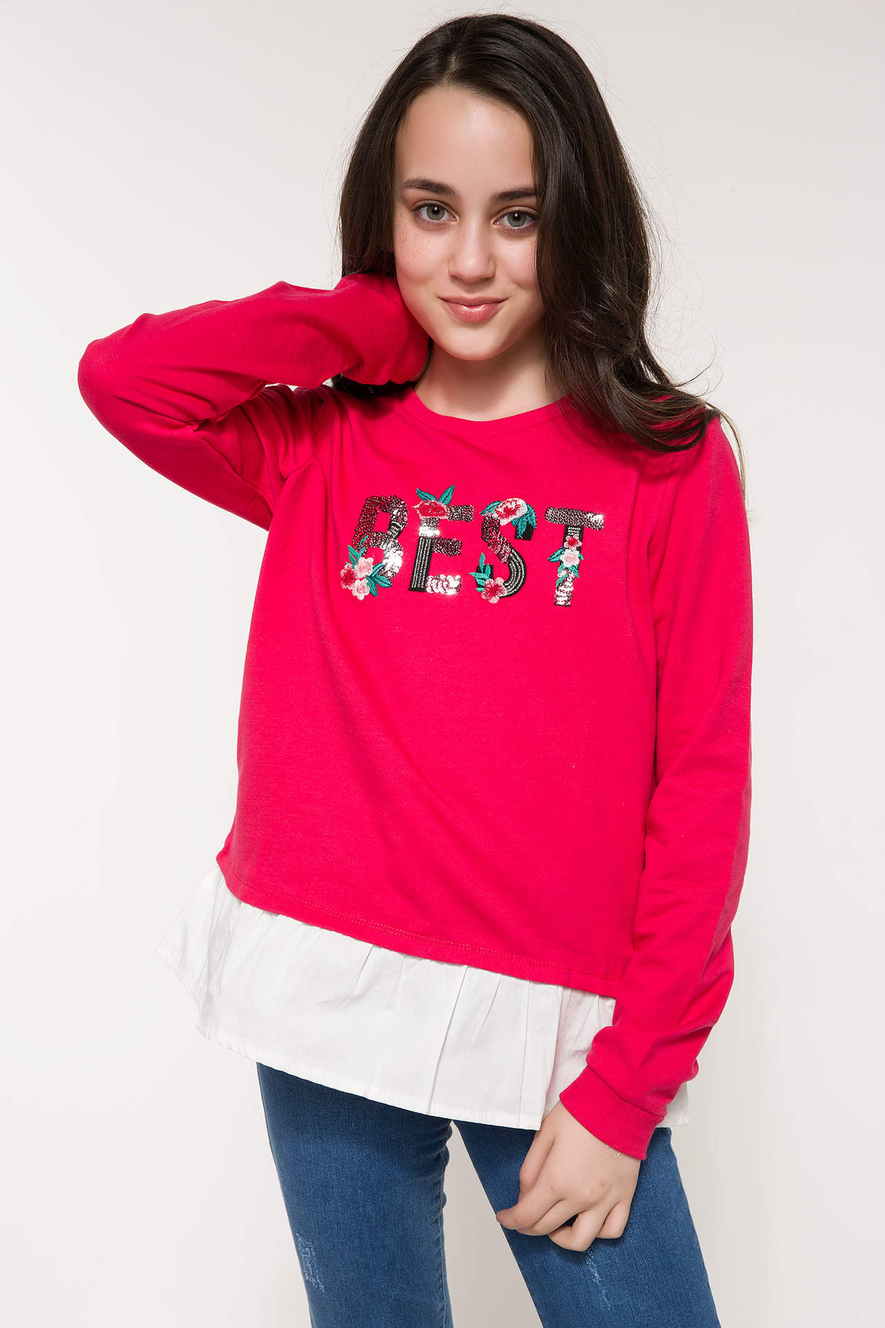 DeFacto Kız Çocuk Gömlek Detaylı Sweatshirt Pembe female