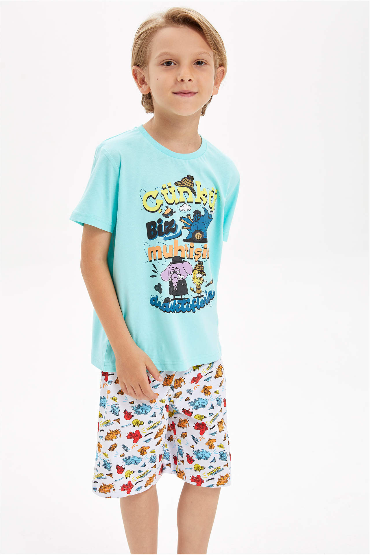 DeFacto Erkek Çocuk Kral Şakir Lisanslı Pijama Takımı Turkuaz male