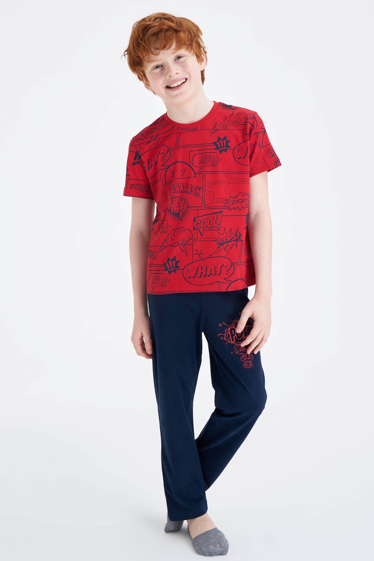 DeFacto Erkek Çocuk Baskılı Kısa Kollu Pijama Takımı Kırmızı male