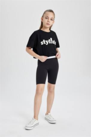 Kız Çocuk Baskılı Crop Kısa Kollu Tişört