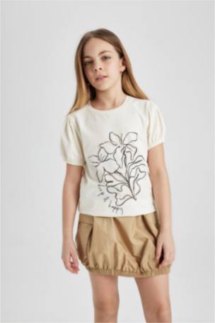 Kız Çocuk Baskılı Kısa Kollu Tişört